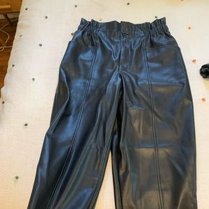Vegan Leather Pull On Paperbag Pants